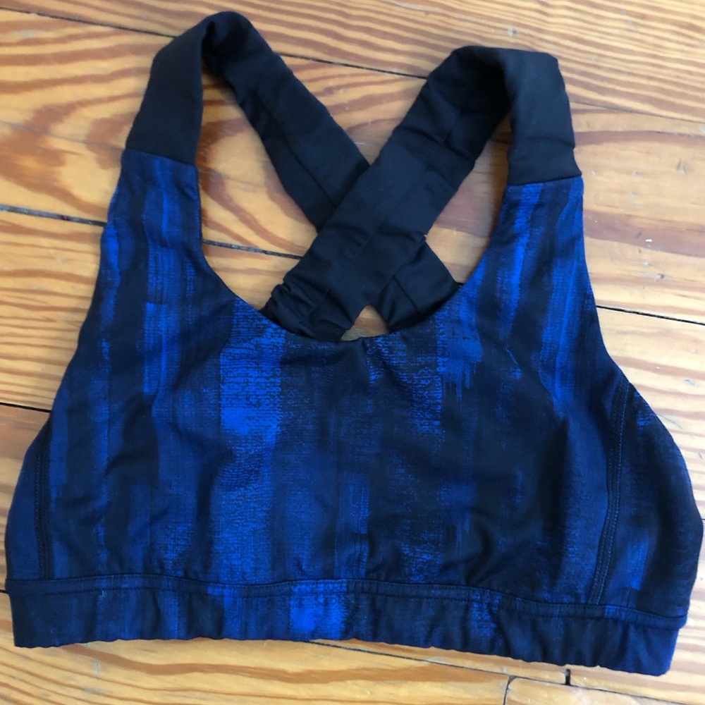 Lululemon black and blue tie-dye sports bra